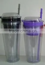 Double Wall Tumbler With Straw JUICE PLASTIC CUP With Lids Wholesale thumbnail-1