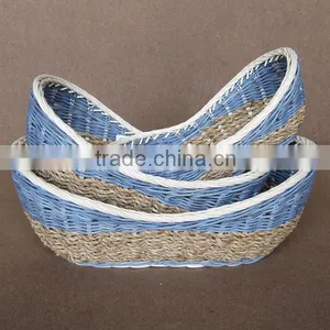 Nice White Oval Rattan Basket Set of 3 thumbnail-1