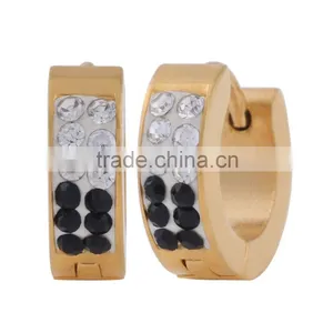 Fashion Women's Gold Crystal Stainless Steel Huggie Hoop Stud Earring thumbnail-2