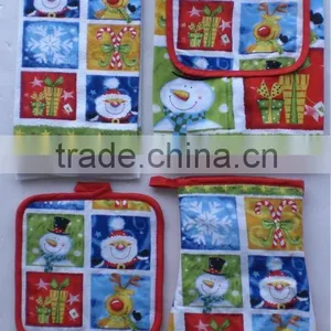 3 Piece Christmas Kitchen Set - Tea Towels, Oven Mitt, Potholder 100% Cotton thumbnail-6