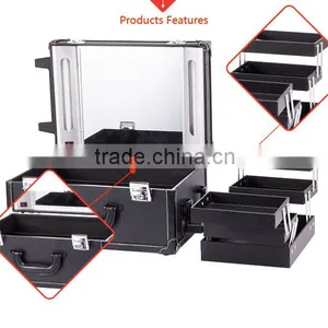 Pro Trolley Pvc Makeup Case With Light Mirror Portable Beach Cosmetic Bag For Women(3 Colors) thumbnail-5