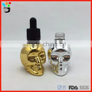 Outer Electroplating Gold Or Sliver Mecury Beautiful Glass Skull Head Dropper Bottle thumbnail-1