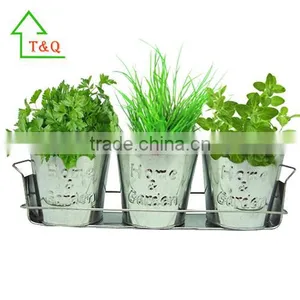 Garden Porch Windowsill 3 Metal Tin Pot Tray Decorative Flowerpots thumbnail-4