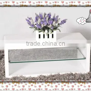 Modern TV Stand With High Gloss White and 8mm Tempered Glass Shelf thumbnail-1