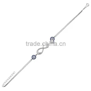 White Gold P. 925K Sterling Silver Infinity MOOn Star Evil Eye Bracelet BSBL087 thumbnail-1