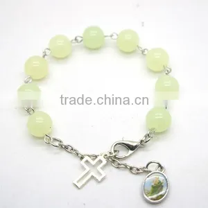 Bright Bracelet With a Cross,crystal Beads Bracelet With Small Religious Medals ,catholic Rosary Bracelet thumbnail-1