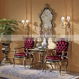 Hand Painted Button Tufted Leisure Chair, Vintage Living Room Furniture Wood Carved Armless Chair thumbnail-3