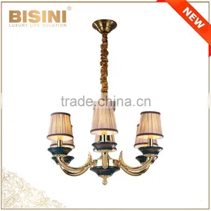24K Gold Plating Brass 6 Light Baroque Style Chandelier for Home/Hotel/Hall, Porcelain Ceiling Lamp thumbnail-1