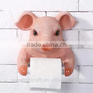Resin Pink Pig Bust Funny Animal Toilet Paper Holder thumbnail-1