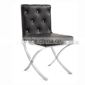 Black Leather Cross Stainless Steel Legs Dining Chair thumbnail-2