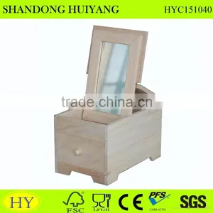 Tabletop Wood Cosmetics Organizer With One Drawer and Mirror thumbnail-1