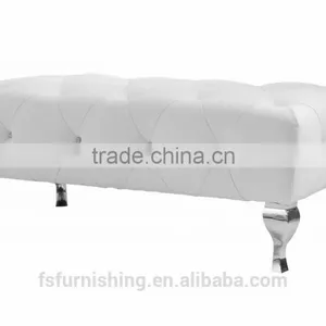 JR113-2 Modern Contemporary White Color Genuine Leather Crystal Tufted Leisure Chair Bed End Bench Stool Neoclassic no MOQ thumbnail-1