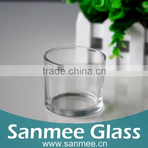 Plain Round Small Machine Pressed Glass Candle Holder thumbnail-1