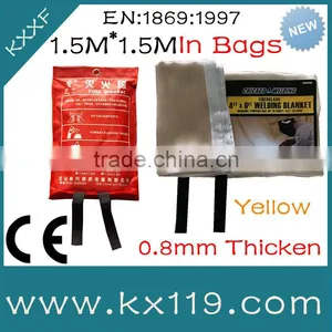 0.8 mm 1.5M*1.5M Yellow High Quality Coated Fiberglass Fire Blanket in Soft Bags thumbnail-1