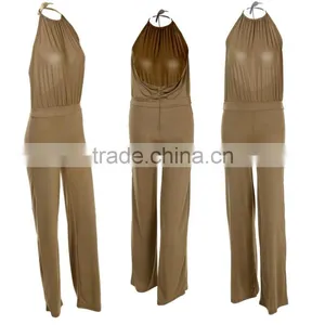 Wholesale Custom Lady Women's Fashion Casual Halter Off-shoulder Backless Sexy Solid Evening Long Romper And Jumpsuit For Woman thumbnail-1
