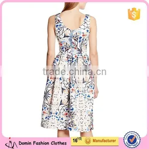 Women's Concealed Back Zip Round Neckline Printed Fit and Flare Dress thumbnail-2
