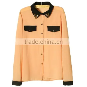 Women Garment Factory Daily Wear Ladies Popular Style Fancy Casual Polyester Spandex Simple Shirt for Mature Women thumbnail-2