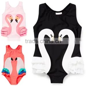 2017 Hot Sale Baby Girls Swan Printed Swimwear With Hat Suit thumbnail-1
