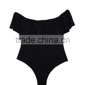 Ladies Fashion Black With Big Ruffle One-piece Swimwear thumbnail-4