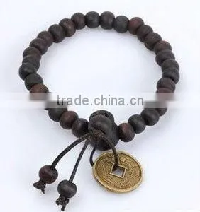 Fashion Good Luck Wood Bead Bracelets With Fashion Coins, Good Souvenir Gifts thumbnail-1