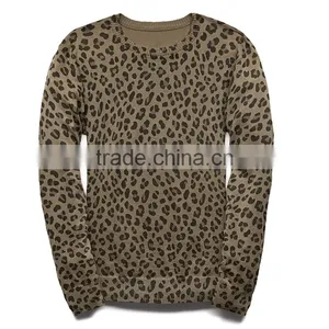 Fashionable Crew Neck Leopard Pattern Cotton Long Sleeve Men Pullover Sweater thumbnail-4