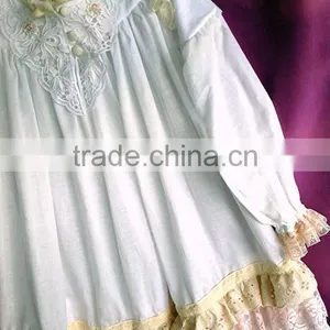 Girls Classic Long Sleeved Vintage Lace Embellished Nightgown Baby Kids Christmas Sleepwear 100% Cotton Lace Crochet Dress thumbnail-4