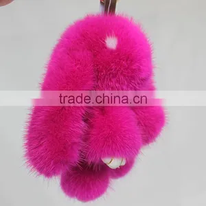 Myfur Fashion Hot Pink Rose Custom Mink Fur Rabbit Shape Keychain for Bag Charm thumbnail-1