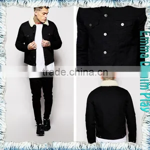 2015 New Male Winter Black Cotton Denim Bomber Fleece Coats thumbnail-1