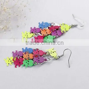 New Fashion Copper Filigree Stamping Earrings Halloween Skull Multicolor Enamel 74mm thumbnail-2
