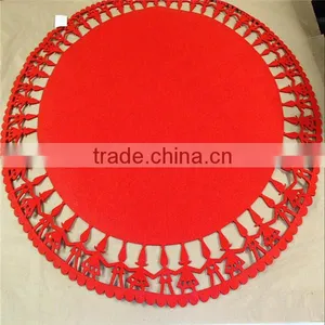 Scandinavian Christmas Red Felt Table Cloth, 35" Round Die Cut Table Cloth With Gnomes Pattern thumbnail-1