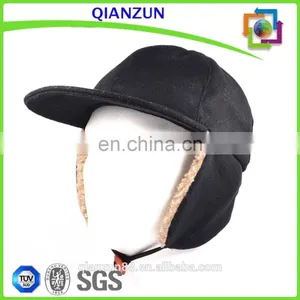 Custom Flat Brim Baseball Cap With Ear Flaps Fashion Men Black Snow Cap thumbnail-4