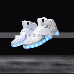 Latest Design Hot Sale High Shoes for Men PU+mesh Light Shoes Street Dance Luminous High Top LED Shoes Sneakers for Boys thumbnail-1