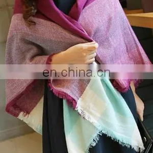 Square Cotton Scarf Tartan Shawls Neck Scarves Women Warmer Fashion Crossing Scarf thumbnail-6