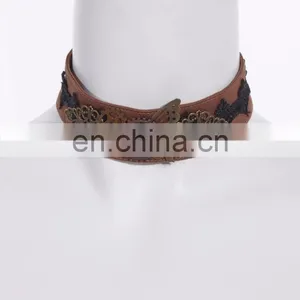 Steampunk Choker Collar With Brass Gears and Butterfly Wings thumbnail-1