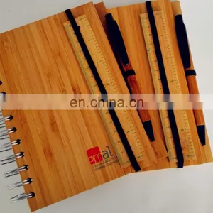 Natural Genuine Bamboo Spiral 70sheets Notebook Orgnizer Set With Bamboo Ball Pen and Ruler thumbnail-1