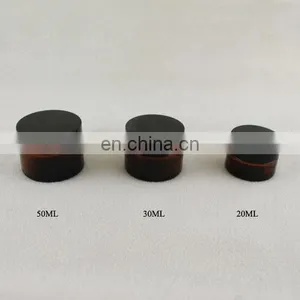 20ml 30ml 50ml Brown Face Cream Cylindrical Glass Bottle With Black Cap thumbnail-1