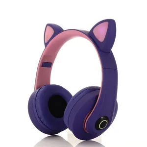 Headset Bluetooth Compatible Headset Wireless LED Girl Stereo Foldable Sports Headset Microphone Headset Cute Cat Ears thumbnail-2