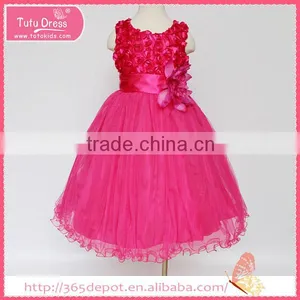 Floor-length Mistyrose Beaded Decoration Rosette Dress Children Frocks Designs Tulle Skirt thumbnail-2