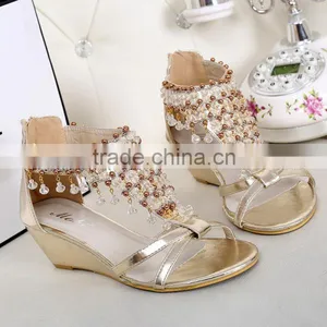 C89521A Fashion Lady Roman Sandals Wholesale Women Bohemia Beaded Shoes thumbnail-1