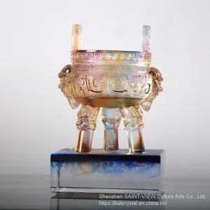 Chinese Traditional Culture Liuli Tripod Cup Craft Trophy Home Office Decoration thumbnail-1