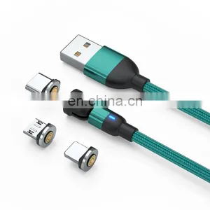 Wholesale USB 3 in 1 540 Degree Fast Charging Micro Type C Data Transfer Cable 3 in 1 Magnetic Charging Cable thumbnail-2