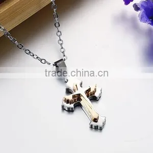 Factory Direct Selling Titanium Steel Rose Gold Plated Multilayer Cross Chain Necklaces thumbnail-2
