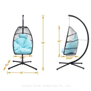 Durable Modern Outdoor Furniture Hanging Egg Swing Chair With Cushion PE Rattan Metal Frame Living Room Hotel Bedroom Courtyard thumbnail-3