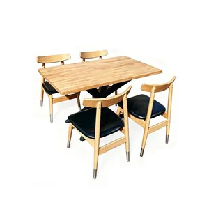 European Minimalist Four - Person Dining Table and Chairs / Solid Wood Dining Table and Chairs / Staff Dining Table thumbnail-2