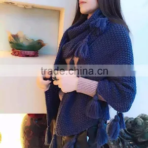 2016 Latest Fashion Women Knitted Winter Scarf With Large Pom Pom Tassel thumbnail-1