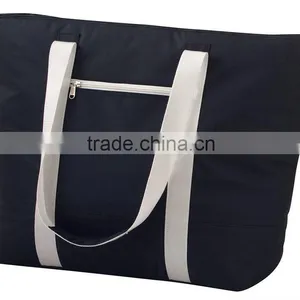 Reusable Black Trendy Ladies Tote Shopping Bag With Front Pocket thumbnail-1