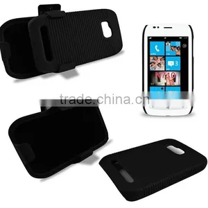 2 Parts Snap-on Hard Rubberized Slide Case With Swivel Belt Clip Holster for Nokia Lumia 710 With Kickstand Function thumbnail-1