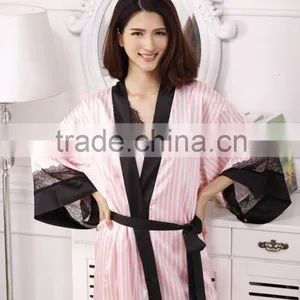 High Quality Soft Silk Lace Sexy Nightgown Summer Nightdress Pink Casual Sleepwear Sling Lingerie Dress Robe Set thumbnail-4