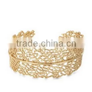 Filigree Leaf Golden Cuff Bangle Fashion GYPSY Boho Engraved Wide Bangle Bracelet thumbnail-1