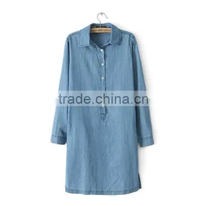2015 Fashion High Quality New Women Denim Dress Plus Size Washed Loose Long Sleeve Jeans Dresses For Ladies Quality Choice thumbnail-5